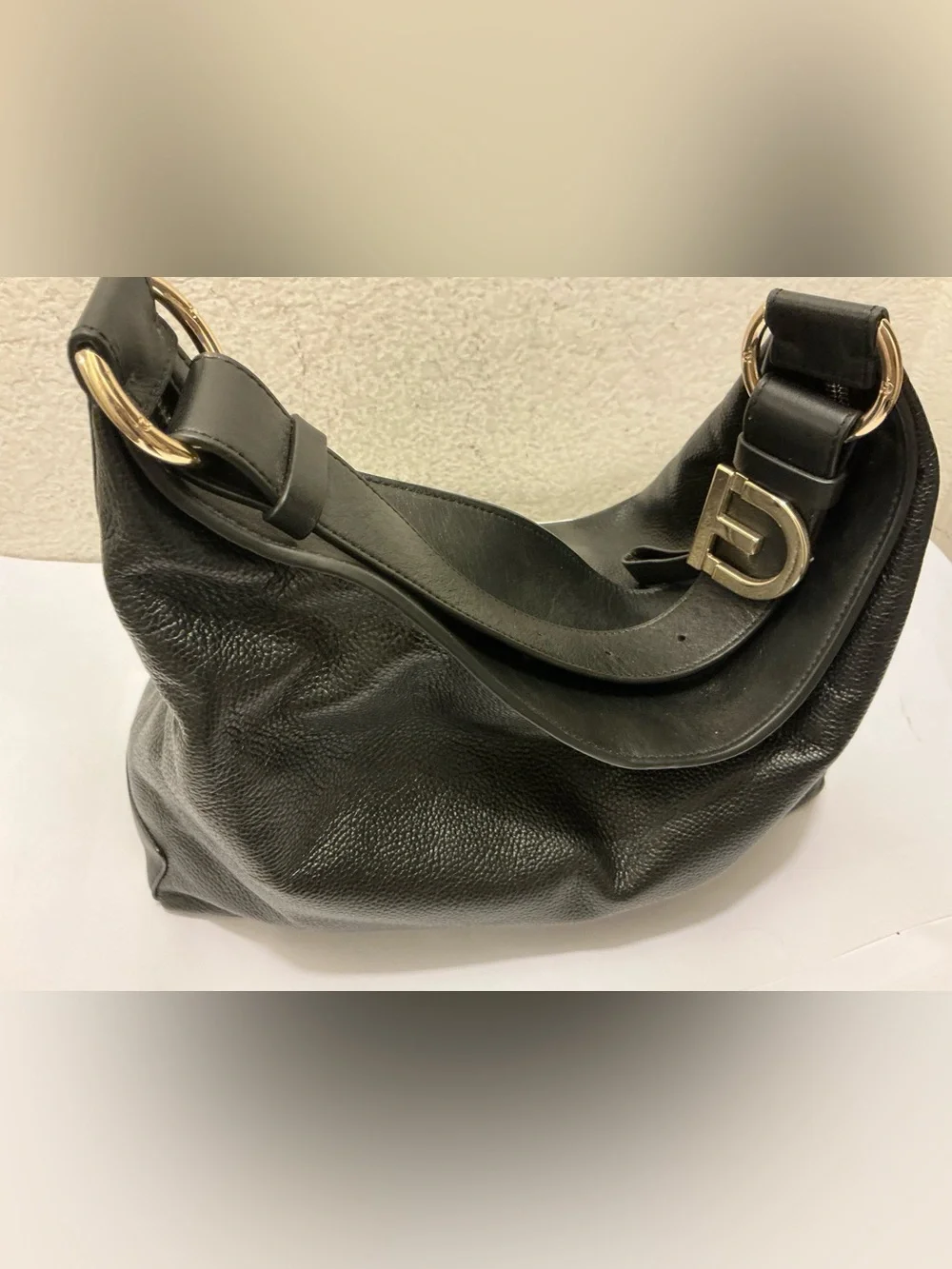 Cole Haan Kamila Black Leather Hobo with Gold Hardware